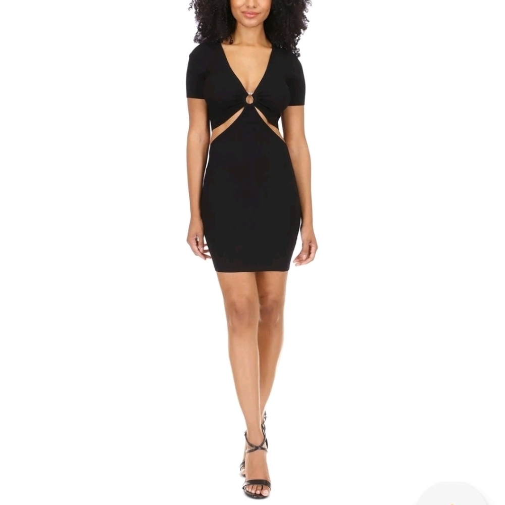 MICHAEL Michael Kors Womens Black Slit Ribbed Knit Sweaterdress